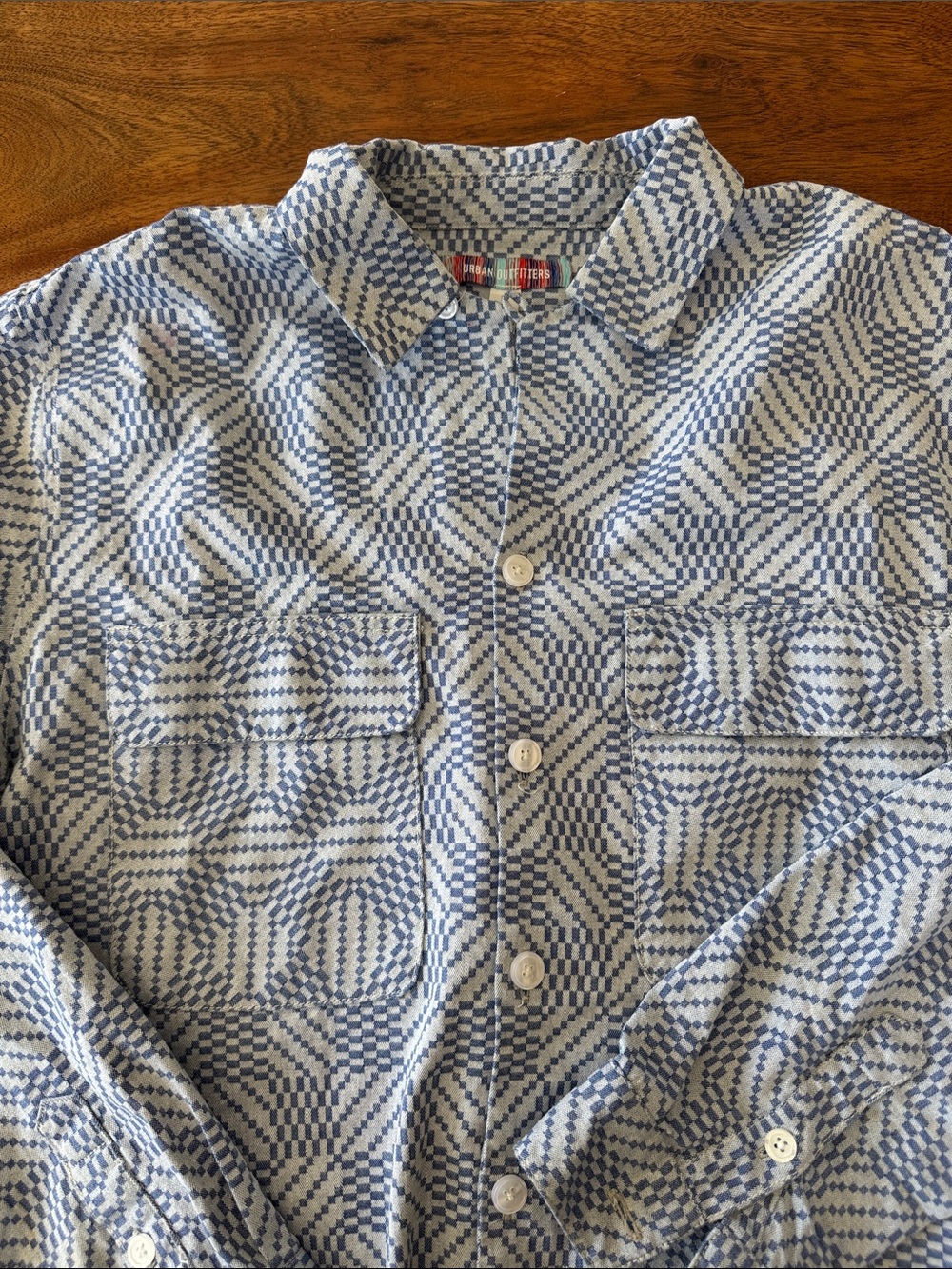 Urban outfitters Men's Blue & White Patterned Button-Up Shirt